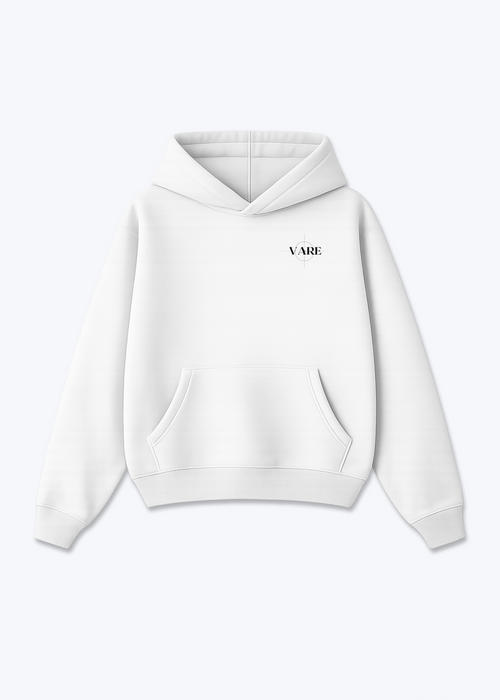 VARE Oversized Hoodie - Signature Backprint - White Front (Designed)