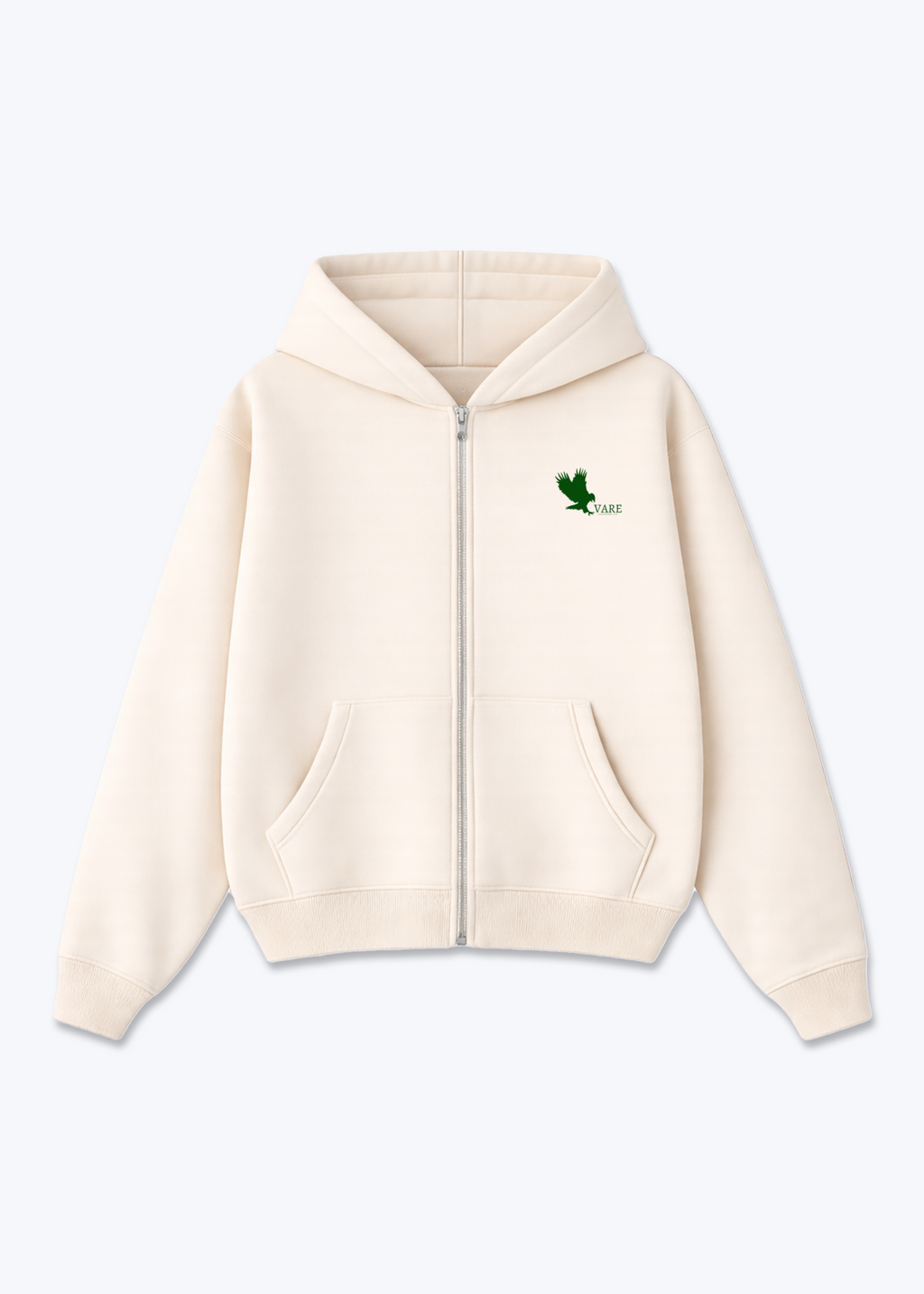 VARE The Quest Zip Hoodie - Signature Backprint - Beige Front (Designed)