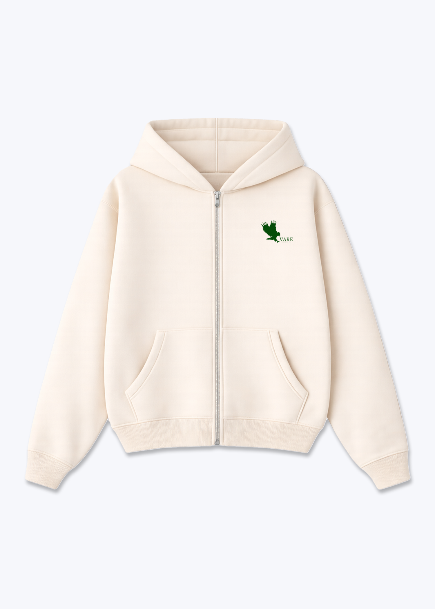 VARE The Quest Zip Hoodie - Signature Backprint - Beige Front (Designed)