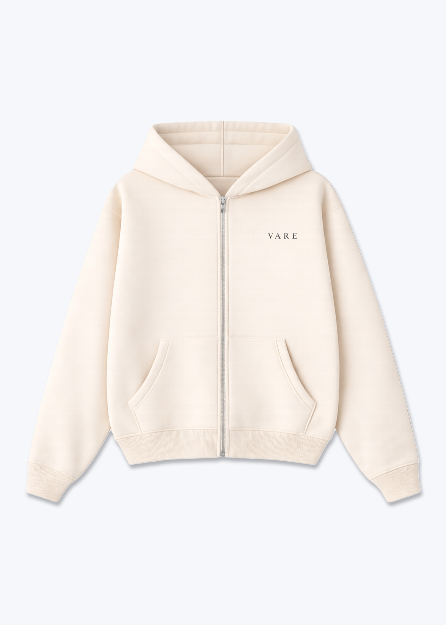 VARE Clean Graphic Zip Hoodie - Beige Front (Designed)
