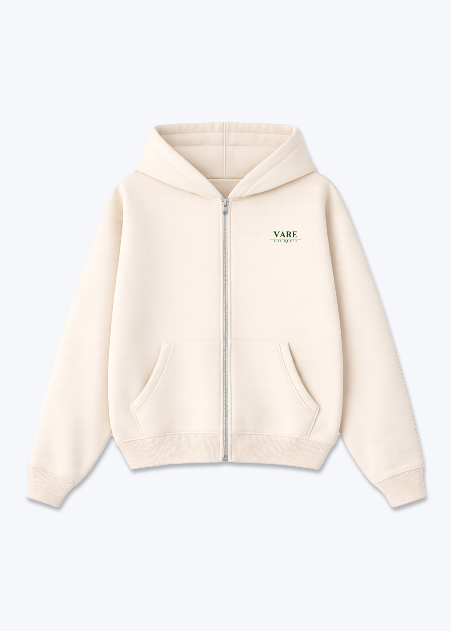 VARE Quest Graphic Zip Hoodie - Beige Front (Designed)